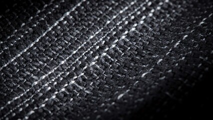 Close-up macro shot of dark textured fabric with white thread accents textile © Sarkar