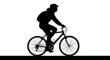 Obraz premium Silhouette of a cyclist riding a bicycle, isolated on white background