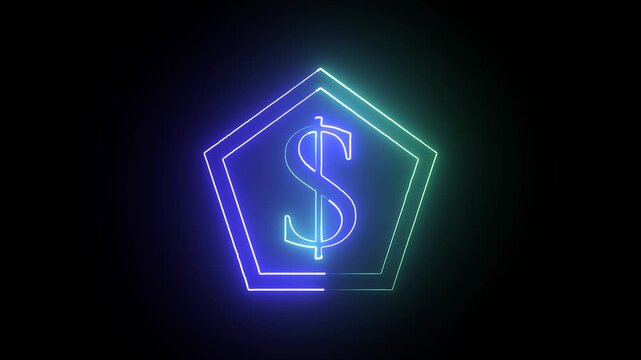Abstract neon Dollar icon conceptual business animation background.