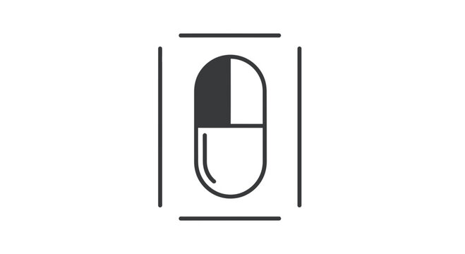 Medical Pill Icon with Half Filled Capsule and Frame