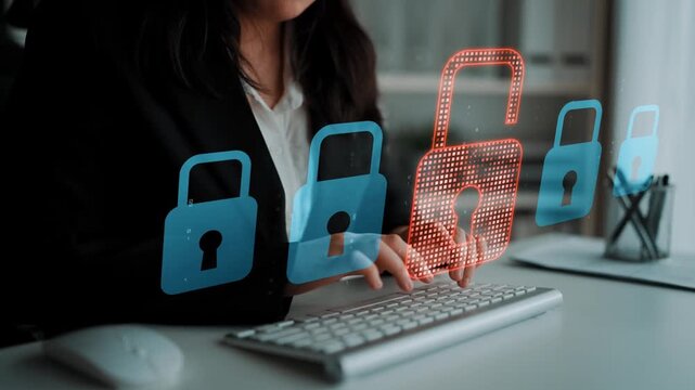 Digital security concept illustrating a cybersecurity breach, with a red unlocked padlock indicating data exposure among secure systems, emphasizing system vulnerability and risk Marrow