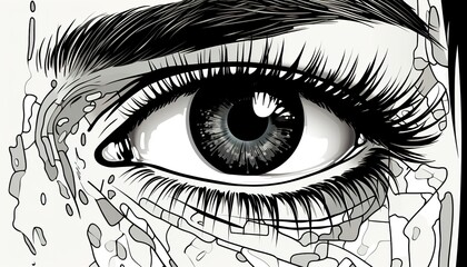 Obraz premium A close-up illustration of a human eye with tears and mascara