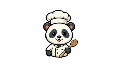 Chef Panda “Cute panda chef mascot logo holding spoon, restaurant branding vector"” minimal logo vector in black and white, cartoon, chef, cook, hat, illustration, vector, food, cooking, fun, characte © Design