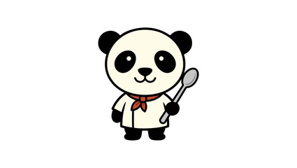 Chef Panda “Cute panda chef mascot logo holding spoon, restaurant branding vector"” minimal logo vector in black and white, cartoon, chef, cook, hat, illustration, vector, food, cooking, fun, characte © Design