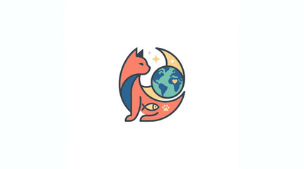 Stylized Cat Silhouette With Earth Globe and Nature Symbols © Alvero Wijaya