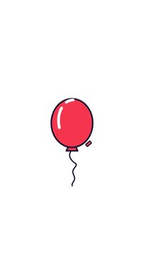 Single red balloon on white background with floating string and minimalist illustration