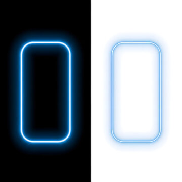 Neon rectangle frames black and white backgrounds with glowing blue outline