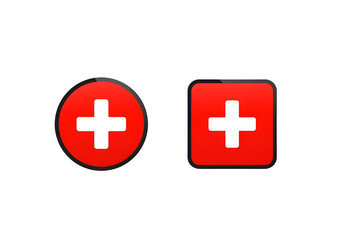 Fototapeta premium Red medical cross icons in circle and square shapes isolated on white background