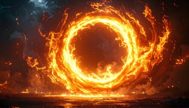 Vibrant fiery ring of flames burning brightly.