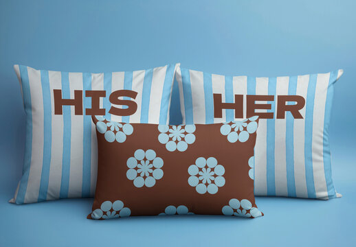 Striped Pillows Mockup With Floral Design PSD