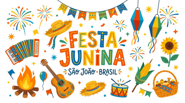 Festa Junina Brazilian Festival Celebration With Traditional Elements And Decorations