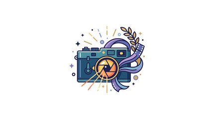 Vintage Film Camera Illustration with Decorative Ribbons and Floral Elements © Rayyan Alfarizi