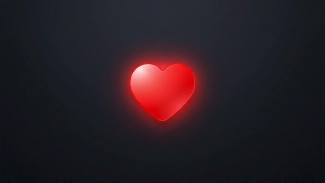 Red heart symbol pulsing and glowing on dark, showing love, emotion, passion.