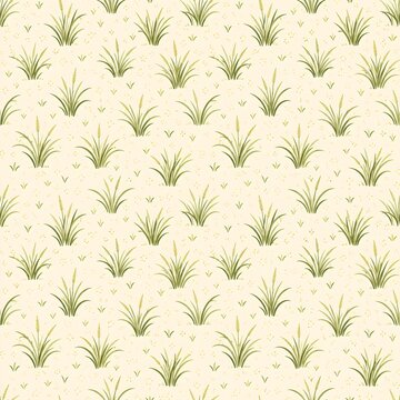 Bermuda Grass Batik Inspired Seamless Repeat Pattern with Elegant Botanical Micro Motifs