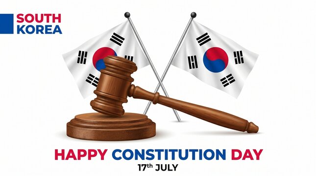  South Korea Constitution Day Elegant Banner with Twin Flags and Judge Gavel
