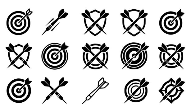 Modern Darts Logo Pack with Bullseye Target and Dart Arrow Vector Icons