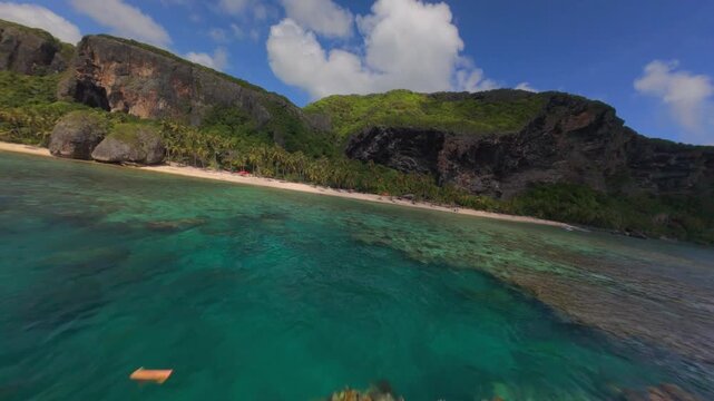 Drone FPV over Playa Fronton beaches in Las Galeras Samana, Dominian Republic