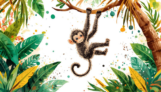 illustration of a monkey in the forest