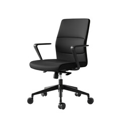 Obraz premium Modern black office chair with wheels isolated on transparent background
