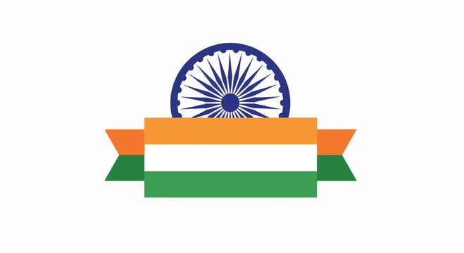 Indian Flag Ribbon Banner with Ashoka Chakra Emblem