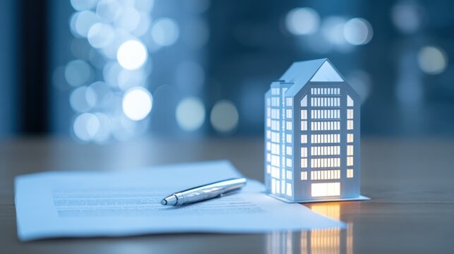 House model and contract with pen closeup