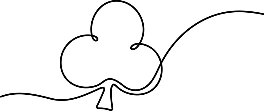 Continuous line drawing of a clover leaf symbol isolated on white background