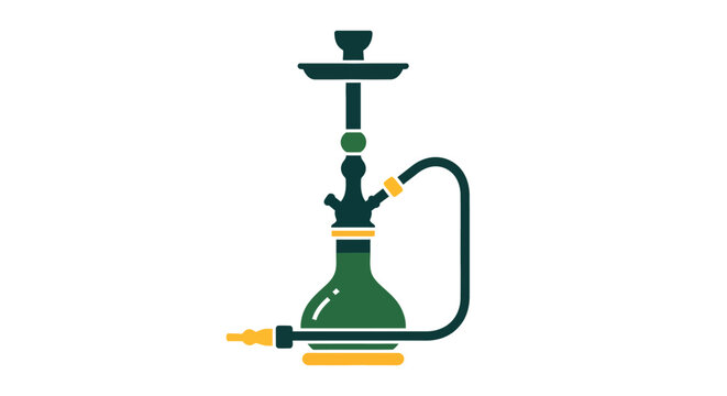 Illustrated green hookah with decorative smoke pipe design.