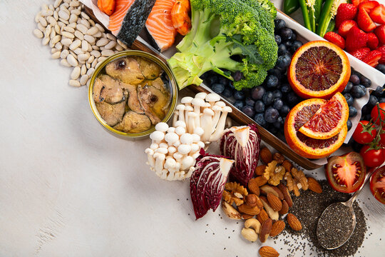 Healthy balanced dieting concept. Selection of rich antioxidant food.