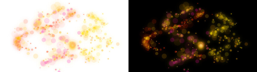 PNG image of Abstract bokeh light particles, glowing orbs, and shimmering dust trails in warm orange, yellow, and pink hues, perfect for festive backgrounds and celebratory designs. isolated on © TASNIMULHASSAN