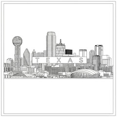 Fototapeta premium Dallas Texas Skyline Black and White Line Art