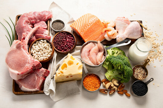 Food products rich in protein. High-protein diet.