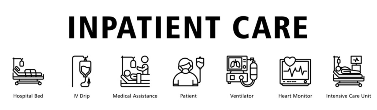 Inpatient Care web banner icon vector illustration representing hospital ward services and continuous patient monitoring.