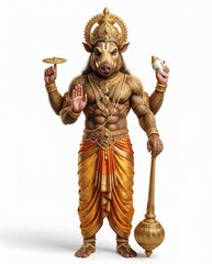 Fototapeta premium Varaha avatar deity standing with divine symbols