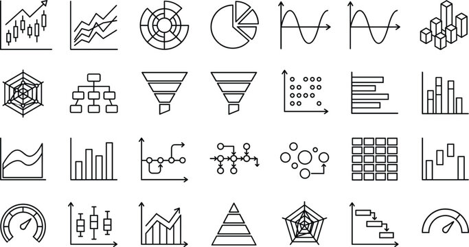Business data visualization chart and graph line icon set with analytics statistics diagram infographic finance corporate marketing elements