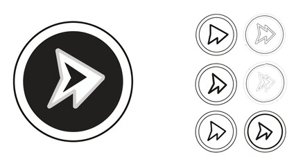 Fototapeta premium Circular play button icons for video playback and media interface design with multiple symbols.