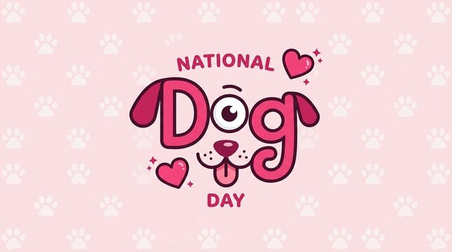National dog day cute cartoon vector illustration with paw prints