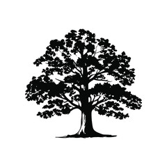 Fototapeta premium Black and white vintage hand drawn tree silhouette illustration vector art