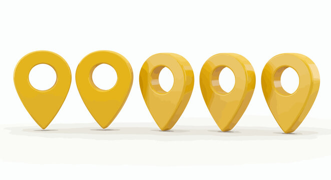 Four yellow location pins arranged in a row against a white background.