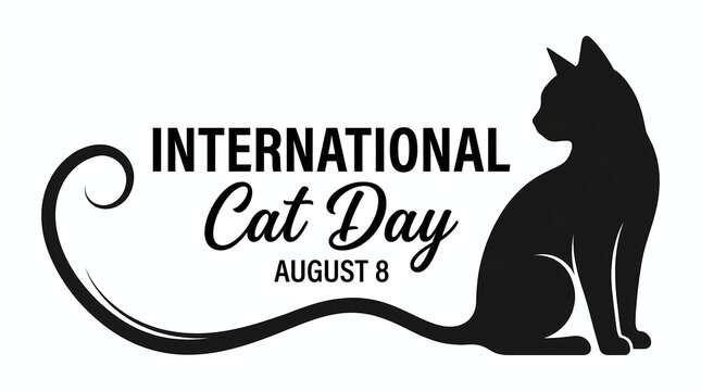International cat day august 8 typography with a black cat silhouette