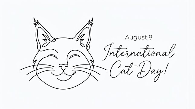 Continuous line drawing of a cat face for international cat day