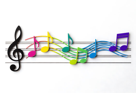 Abstract rainbow spectrum musical notation isolated on white background