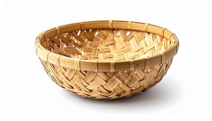 Fototapeta premium Woven Bamboo Basket Isolated on White Background