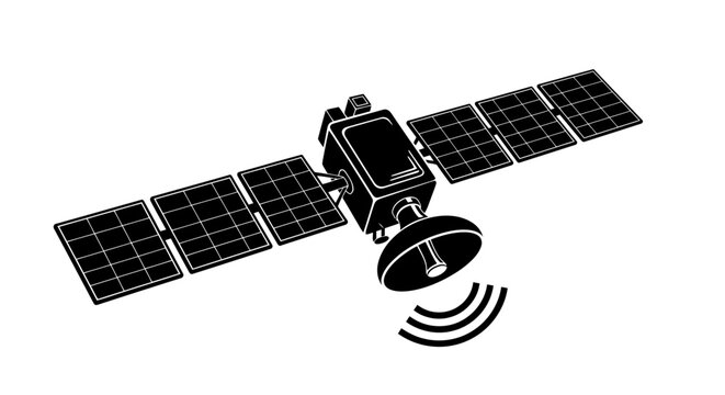 Satellite in orbit with solar panels and antenna array showcasing space technology and scientific exploration.