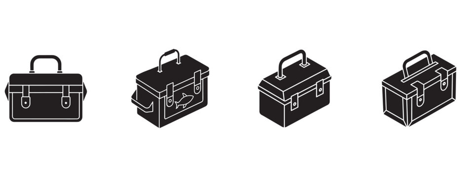 briefcase icons in different angles and positions on white background for business and office concepts