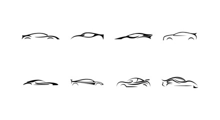 Set of abstract car silhouettes, vector illustration of sports cars, luxury vehicle outlines, racing car icons © AchmadFadhil