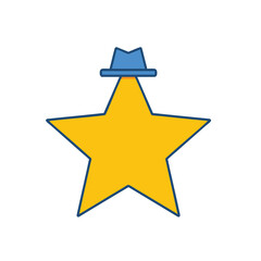 Obraz premium Yellow star icon with a blue hat graphic element.
