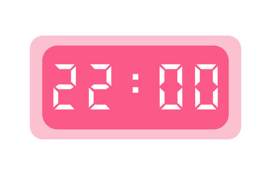 pink digital clock, showing 22:00 with white numbers on a white background
