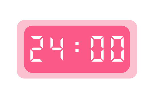 pink digital clock, showing 24:00 with white numbers on a white background