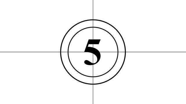 Vintage movie countdown animation from 5 to 0 seconds, transitioning from dark theme to light theme.