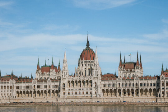 Hungarian Parliament Building with Gothic Revival architecture beside the Danube River